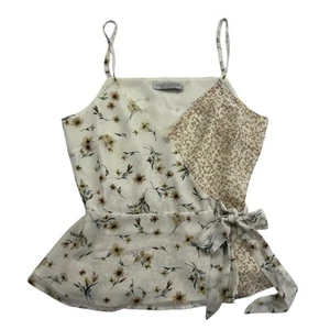 Blouse fleurie ivoire grue papier haut sangle spaghetti fausse enveloppe cravate réglable XS - Photo 1/10