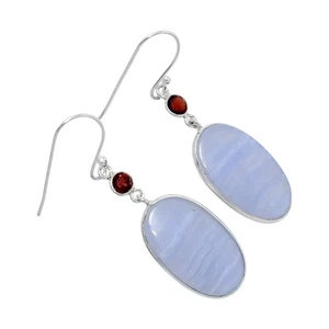 Pendientes de plata de ley 925 de ágata y granate de encaje azul natural joyería E-1002 - Imagen 1 de 5