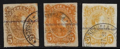 Венесуэла: 1879; Scott 50, 3 определенный цвет, оранжевый, желтый, охра, почта, EBV917 - Изображение 1 из 2