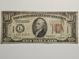 1934A $10 Federal Reserve Note Hawaii Emergency Overprint L50619162B - Picture 1 of 6