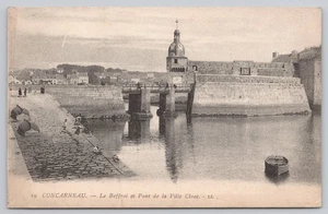Concarneau France Beffroi Clock Tower Pont Ville Close Harbor Scene Postcard - Picture 1 of 2