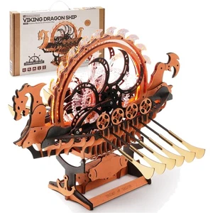 3D Holzpuzzle Wikinger-Drachenschiff mit LED Beleuchtung Bastelset für Erwach... - Bild 1 von 10
