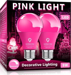 2 Pack A19 LED Pink Light Bulb,9 Watt Pink Lights Equivalent 100 Watt Colored - Picture 1 of 6
