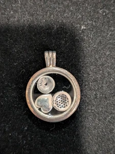 Pandora Sterling Silver Round Floating Locket Pendant w. 3 Charms. Opens! - Picture 1 of 4