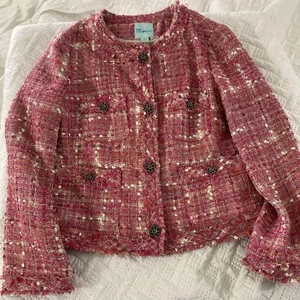 Old Navy Studio Spotlight Woman’s Tweed Blazer Size M Pink With Beautiful Button - Picture 1 of 11