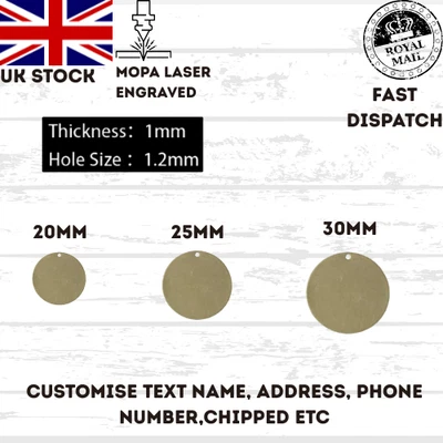 GRAVIERTE HAUSTIERMARKEN - Personalisierte ID Hund Katze Marke Messing Name klein groß Identität