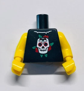 NEW LEGO | Minifigure Torso - Black Sleeveless White Skull Red Roses Pattern - Picture 1 of 1