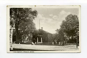 Ipswich MA Mass 1920 antike Postkarte Straße, Personen, Bibliothek, Gaslicht - Bild 1 von 3