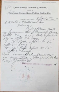 Livingston, MT 1897 Letterhead, Hardware Co., Stoves Guns Fishing Tackle Montana - Picture 1 of 1