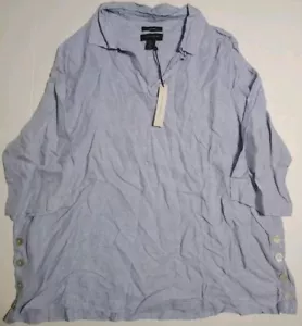 Camisa Top TAHARI Azul Claro Blanco Brezo 100% Lino Manga 3/4 Talla 2X Nueva con Etiquetas - Imagen 1 de 12