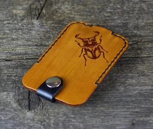 Bug - Leather key holder, case with silver key ring, bug keychain. - Picture 1 of 7