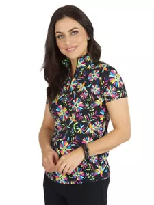 IBKUL Estela Mock Neck Zip Top Size S XXL Short Sleeve Black Womens Golf NEW - Picture 1 of 1