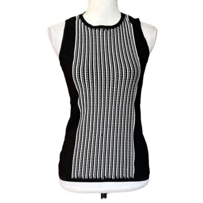 Camiseta sin mangas suéter tejido panel en contraste WHBM para mujer pequeña negra blanca Foto 1 de 4