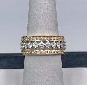 Ring Sterling Silver 925 Gold Vermeil Clear Glass Stones Sz 6.5 - Picture 1 of 6