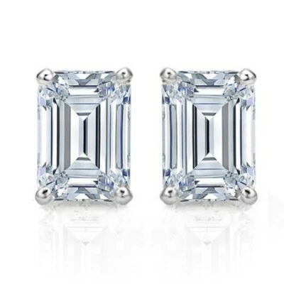 925 Sterling Silver  Lab Created 2.00CTTW Emerald Cut CZ Stud Earrings 7x5MM - Image 1 of 4