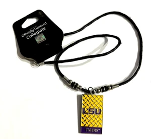 LSU TIGERS Diamond Plate NCAA Pendant Rope Necklace NEW TAG - Picture 1 of 2