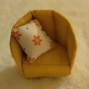 Doll House  Chair With Pillow Mustard Color. Floral Pillow. - Picture 1 of 5