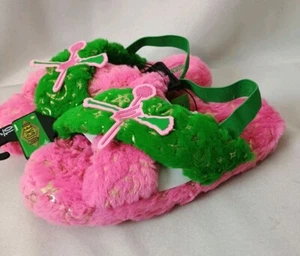 Wicked Women's Slippers Pink Green Slides Fuzzy House Shoes Size XL 9/10 - NEW - Picture 1 of 8
