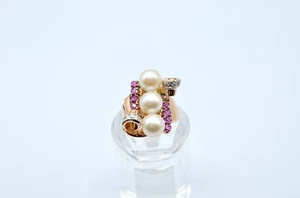14k Vintage Rose Gold, Diamond, Pearl, And Pink Stone Ring. R755506 - Picture 1 of 7