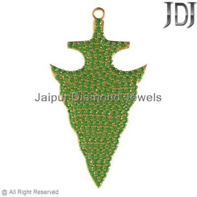 Кулон с подвеской в виде наконечника стрелы из чистого 14-каратного желтого золота с натуральным хромовым диопсидом - Изображение 1 из 2