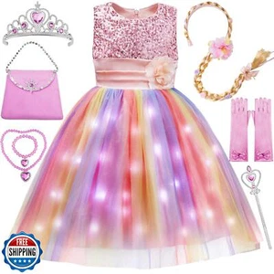 Davvew Little Girls Dress Sequin Pink Rainbow Dress Flower Girl Dress Easter  - Picture 1 of 5
