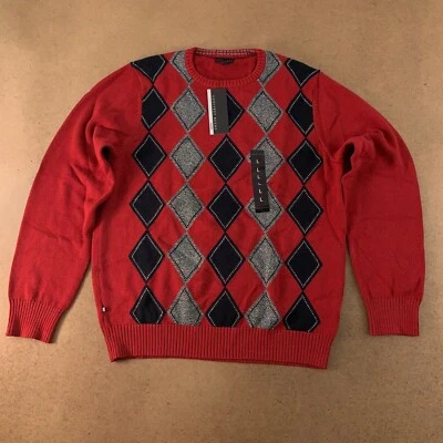 Geoffrey Beene Men's Size Large Red Argyle Crew Neck Pullover Sweater NWT Foto 1 de 4