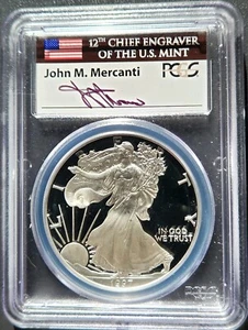 1997-P Proof Silver Eagle PCGS PR69 DCAM J. Mercanti Hand Signed Flag Label - Picture 1 of 4