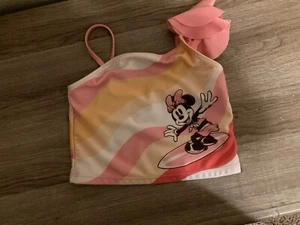 Disney Junior Classic Minnie Mouse Swimsuit Top 4T Pink and White Ruffle Sleeve - Picture 1 of 3