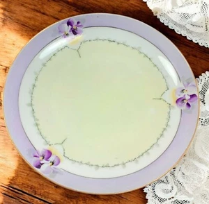 Hand Painted Purple Flower Border Porcelain Plate Gunther Studios Pansies - Picture 1 of 8
