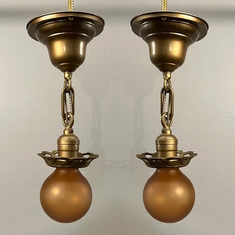 Vintage Antique Pendant Light Bar Fixtures Pair Short 1M Cover
