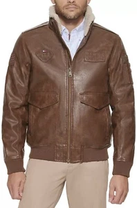 Giacca pelle aviatore Tommy Hilfiger uomo top gun sella marrone nuova con etichette taglia S $250 - Foto 1 di 11