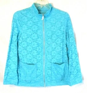 New Denim & Co. Lace Jacket Aqua Blue Medium Zip Long Sleeve A286345 Women ZC3 - Picture 1 of 6
