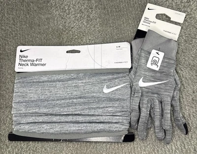 Lote de luvas/aquecedor de pescoço Nike Therma-Fit tamanho S 4.0 adulto cinza fumaça/prata P-M - Imagem 1 de 4