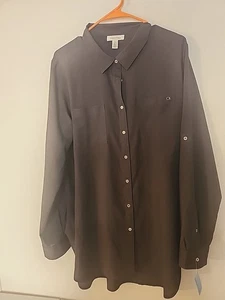Calvin Klein Damen Solid Boyfriend Button Up Shirt Grau Größe Extra Large - Bild 1 von 11