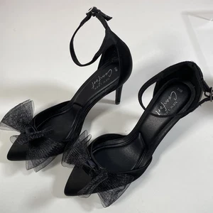 New Look Comfort Black Bow Heels Size UK 7/ EU 40 Ankle Strap - New - Picture 1 of 7