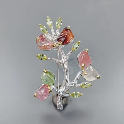 Broche de turmalina natural para joyería de diseño áspero plata de ley 925/NB30056 Foto 1 de 4