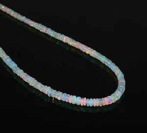 AAA+++ Collar de cuentas de ópalo etíope Welo collar de cuentas de piedras preciosas de ópalo de fuego 16" - Imagen 1 de 5