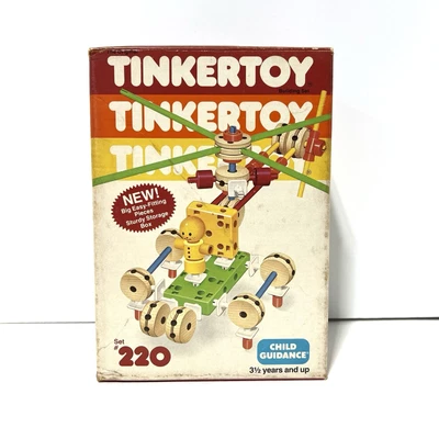 Vintage Tinkertoy Set #220 Building Toys Figure Instructions ~107 Pieces - Image 1 of 4