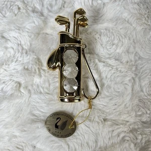 Golf Bag w/ Clubs, 24k Gold Plated Austrian Crystal Ornament w/ Tags MASCOT VTG - Picture 1 of 11