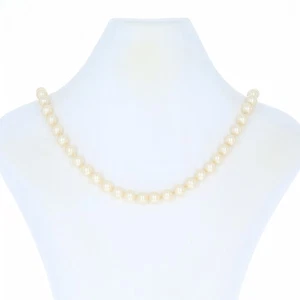 Yellow Gold Simulated Pearl Strand Necklace 22 1/2" - 14k Cream 8mm - Picture 1 of 8