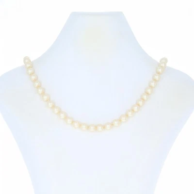 Yellow Gold Simulated Pearl Strand Necklace 22 1/2" - 14k Cream 8mm - Image 1 of 4