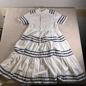 Vestido Ivy City Co Santorini Mujer L Blanco Azul Bordado en Niveles Midi - Imagen 1 de 11