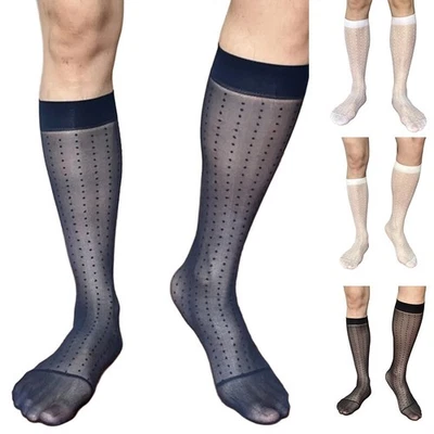 Medias transparentes de tubo de vestir a lunares ultrafinas para hombre calcetín formal de negocios Foto 1 de 4
