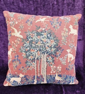 Belgian Tapestry Pillow 17" Orange Tree Rabbits Small Spots On Back See Photos  - Picture 1 of 6