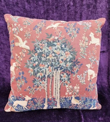 Belgian Tapestry Pillow 17" Orange Tree Rabbits Small Spots On Back See Photos  - Image 1 of 4