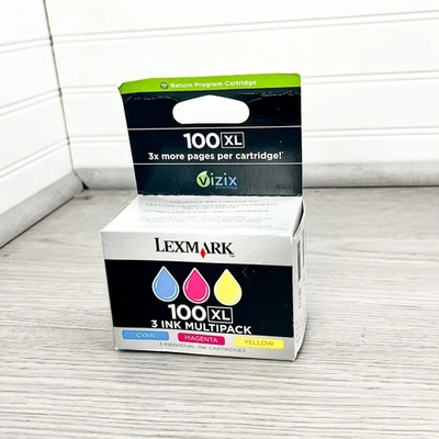 Lexmark 100XL High-Yield Ink Cartridge 3-Pack Cyan Magenta Yellow 14N0684 Sealed - Image 1 of 4