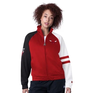 Women's Starter Red Chicago Bulls Line Up Dolman Raglan Full-Zip Track Jacket - Picture 1 of 2