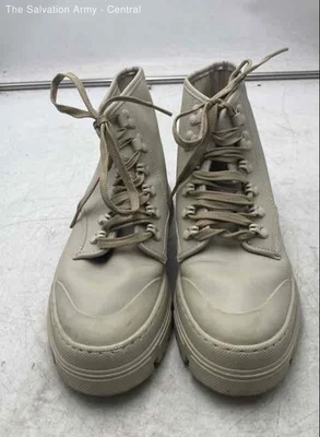 Zara Womens White Leather Round Toe Lace Up Ankle Combat Boots Size 39 - Image 1 of 4