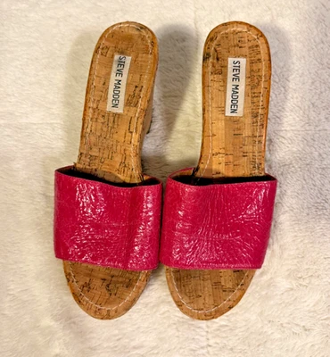 Steve Madden Mujer Cuero Rosa Cuñas Tacones Corcho Look Deslizables Mujer Talla 8 Foto 1 de 4