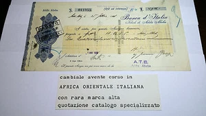 COLONIA ITALIANA AFRICA ORIENTALE 1938. CAMBIALE/ASSEGNO lire 4.921 RARISSIMO - Foto 1 di 1